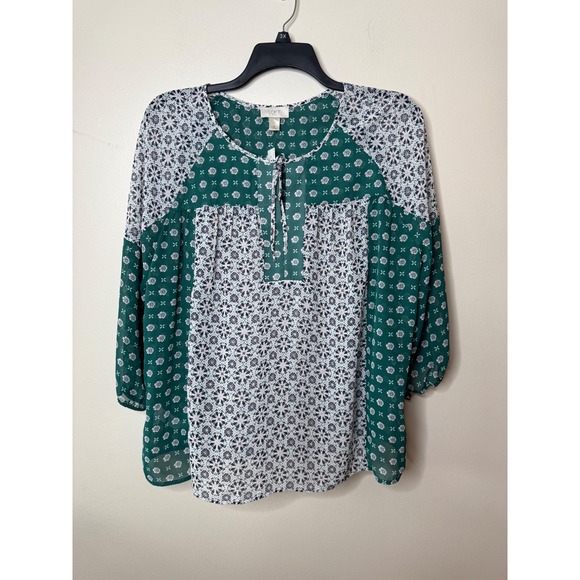 LOFT Outlet Tops - LOFT Outlet Floral Medallion Mixed Print Blouse Green White